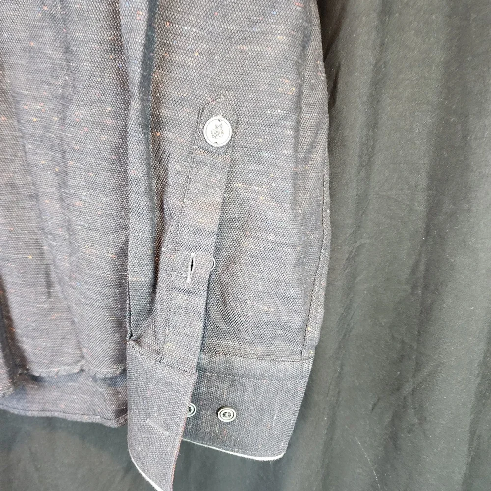 STONE ROSE Mens Button Down Shirt Textured Speckled Dark Gray Long Sleeve Size S